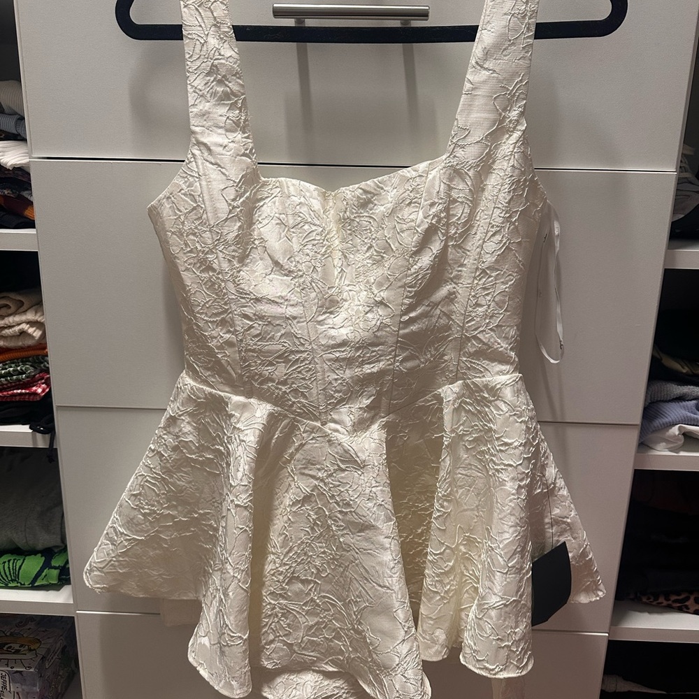 Radiant Flair Ivory Lulus floral jacquard romper NWT